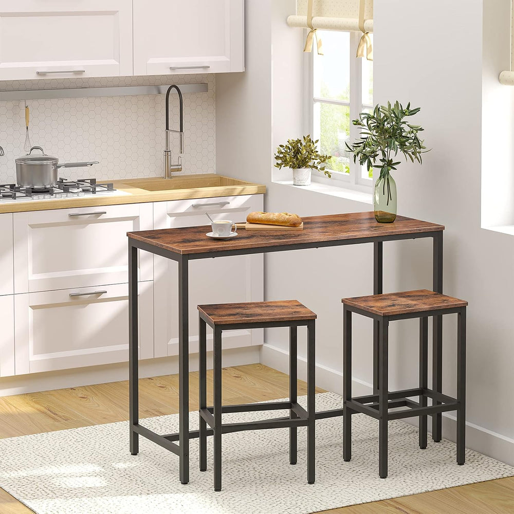 HOOBRO Bar Table and Chairs Set, 47.2” Rectangular Pub Table with 2 Stools fo...