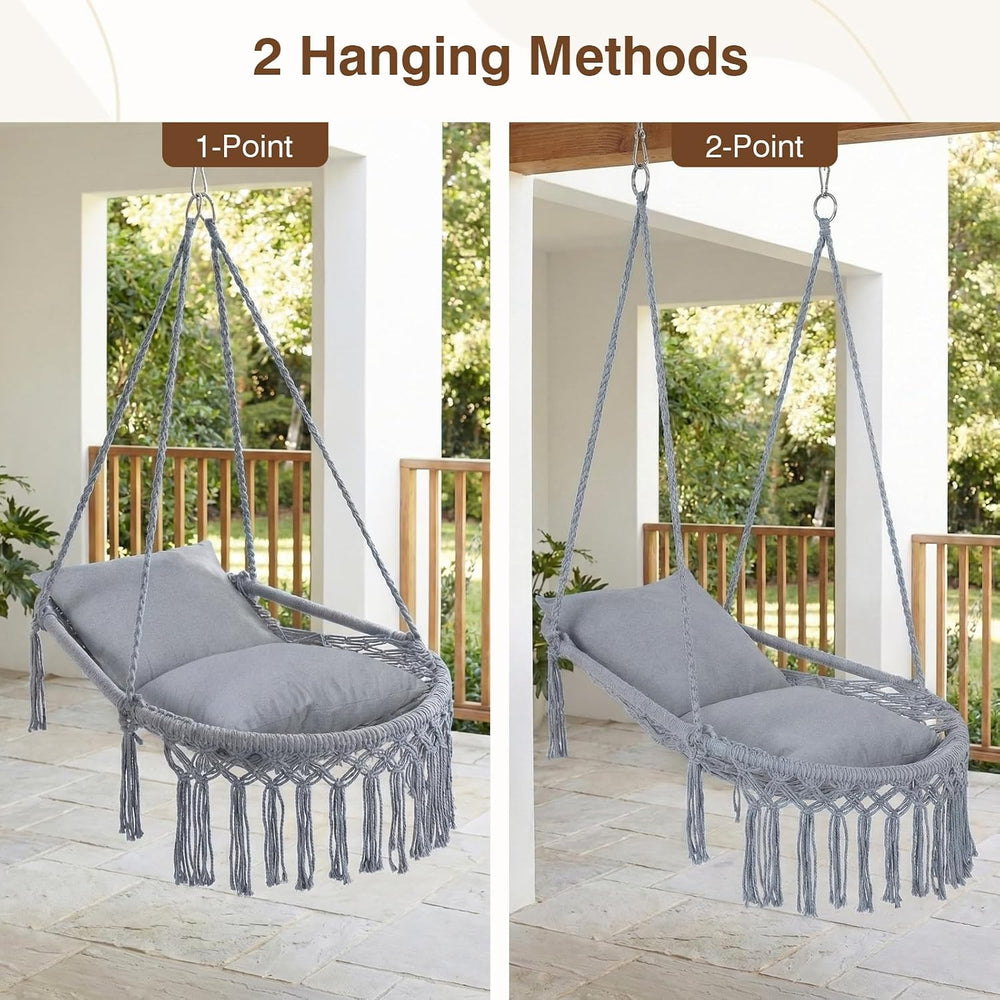 Happygrill Macrame Swing Chair with 2 Removable Cushions