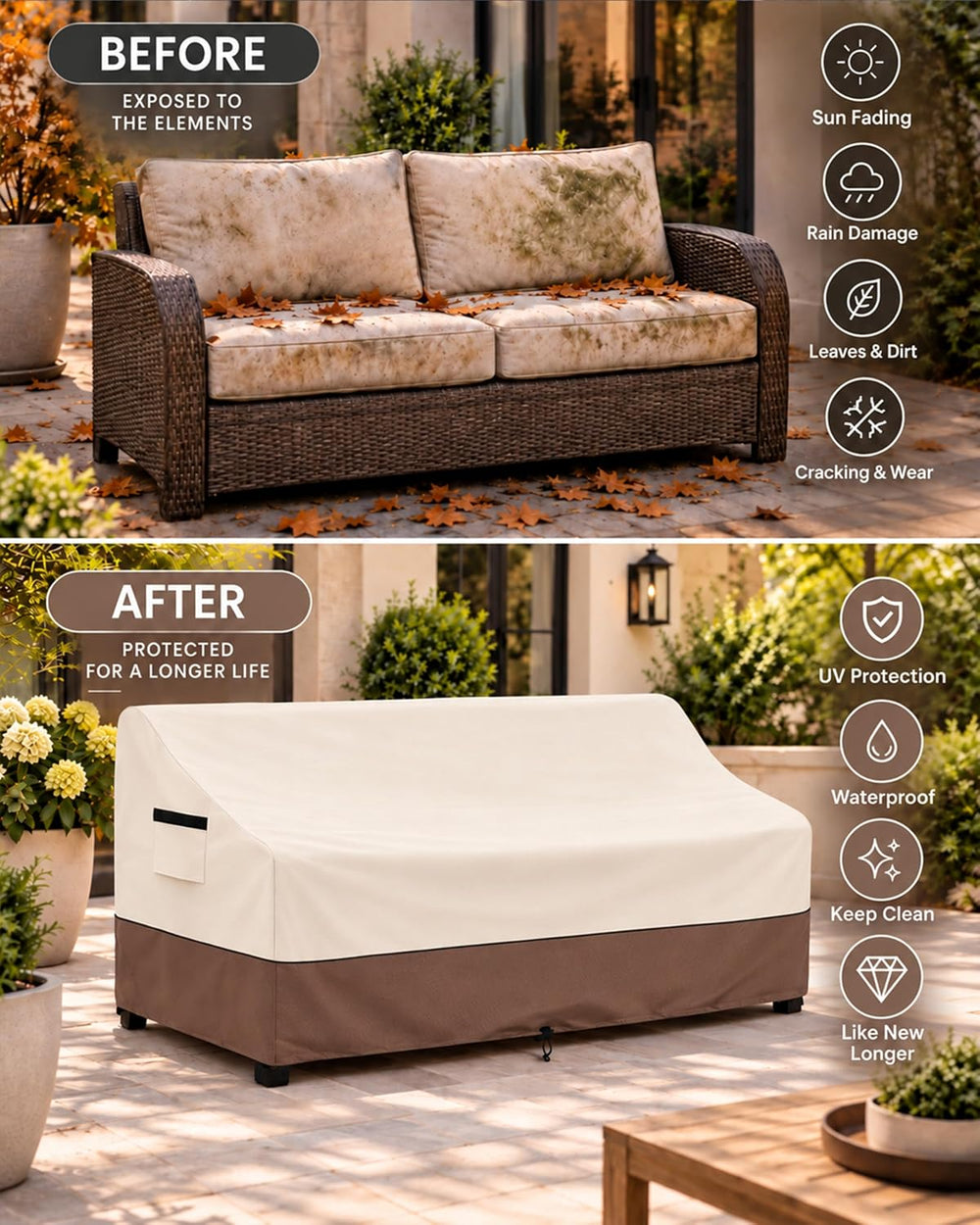 Patio 3-Seater Sofa Cover,Outdoor Couch Cover Fits up to 79W x 37D x 35H Inch...