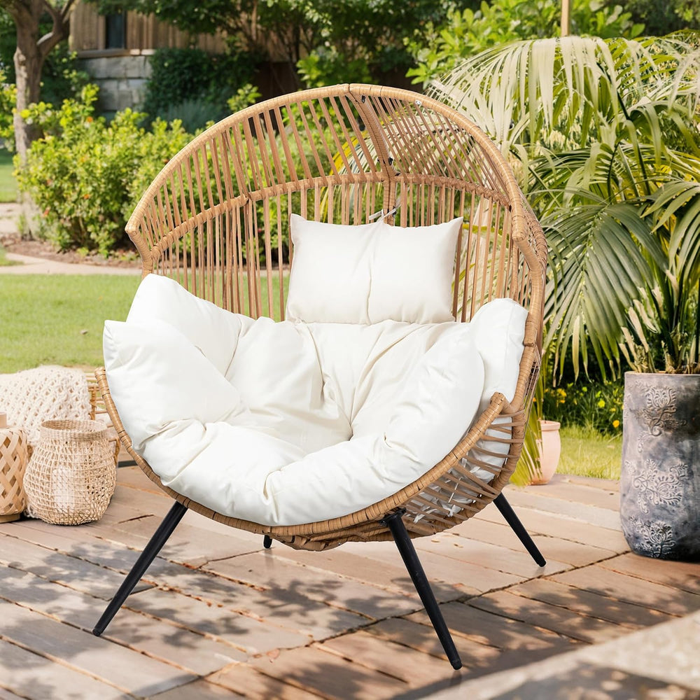 Vongrasig Outdoor Wicker Egg Chair PE Rattan Chair with Cushion, Oversized Pa...