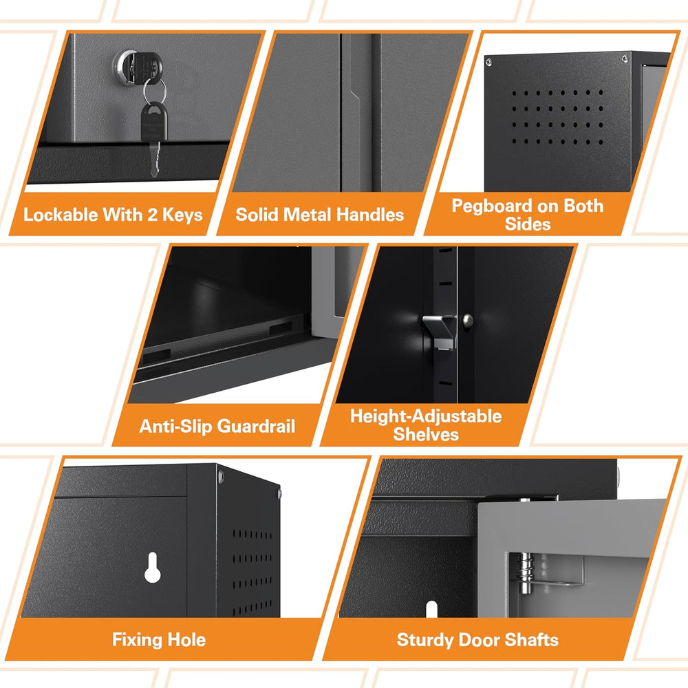 Metal Garage Wall Cabinet with 2 Doors and 1 Adjustable Shelf,Lockable Floati...