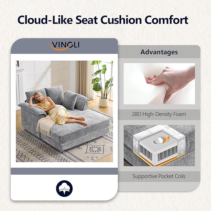 VINGLI Modern Floating Chaise Lounge Chair with Acrylic Legs, Upholstered Cus...
