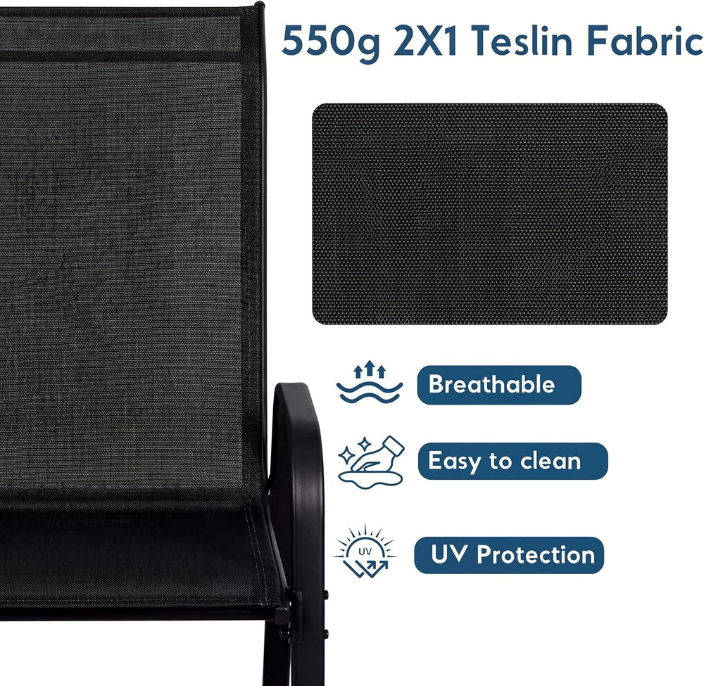 Arlopu 5 Pieces Outdoor Patio Dining Set, Glass Table and Textilene Chair