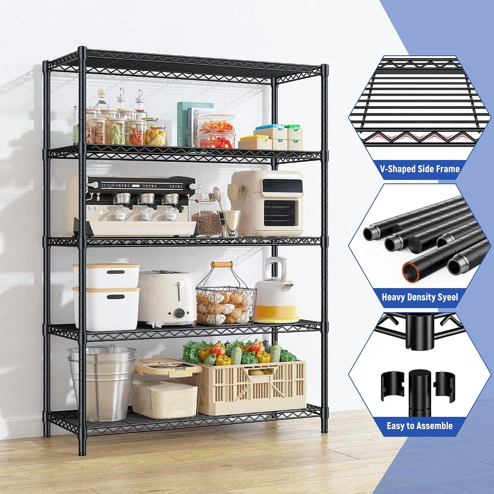 5-Tier Adjustable Storage Shelves, 71" H Shelving Unit for Pantry