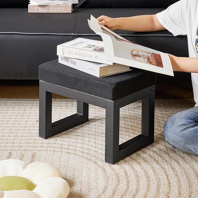 IBUYKE 16 Inch Small Foot Stool Ottoman, Rectangle Linen Foot Rest with Padde...