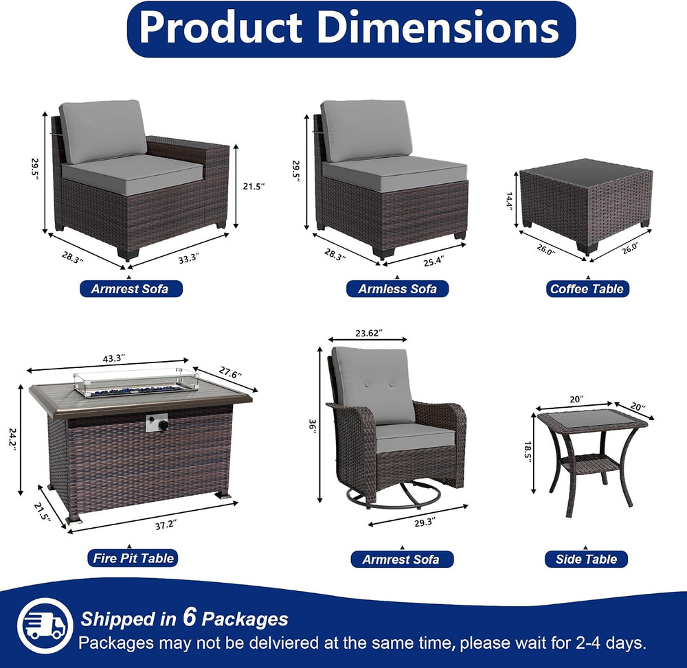 10 Pieces Patio Furniture Set with 2 Swivel Chairs Patio Furniture Outdoor Se...