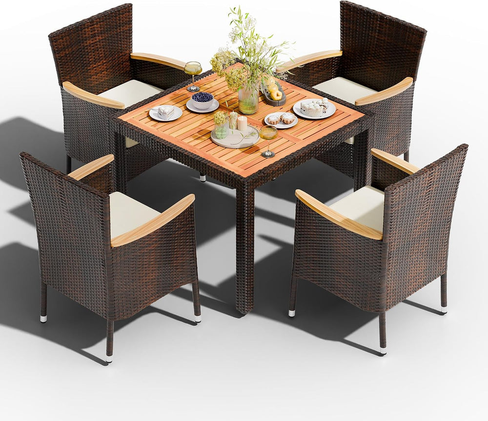 Shintenchi 5 PCS Patio Dining Set, Wicker Outdoor Table and Chairs with Soft ...