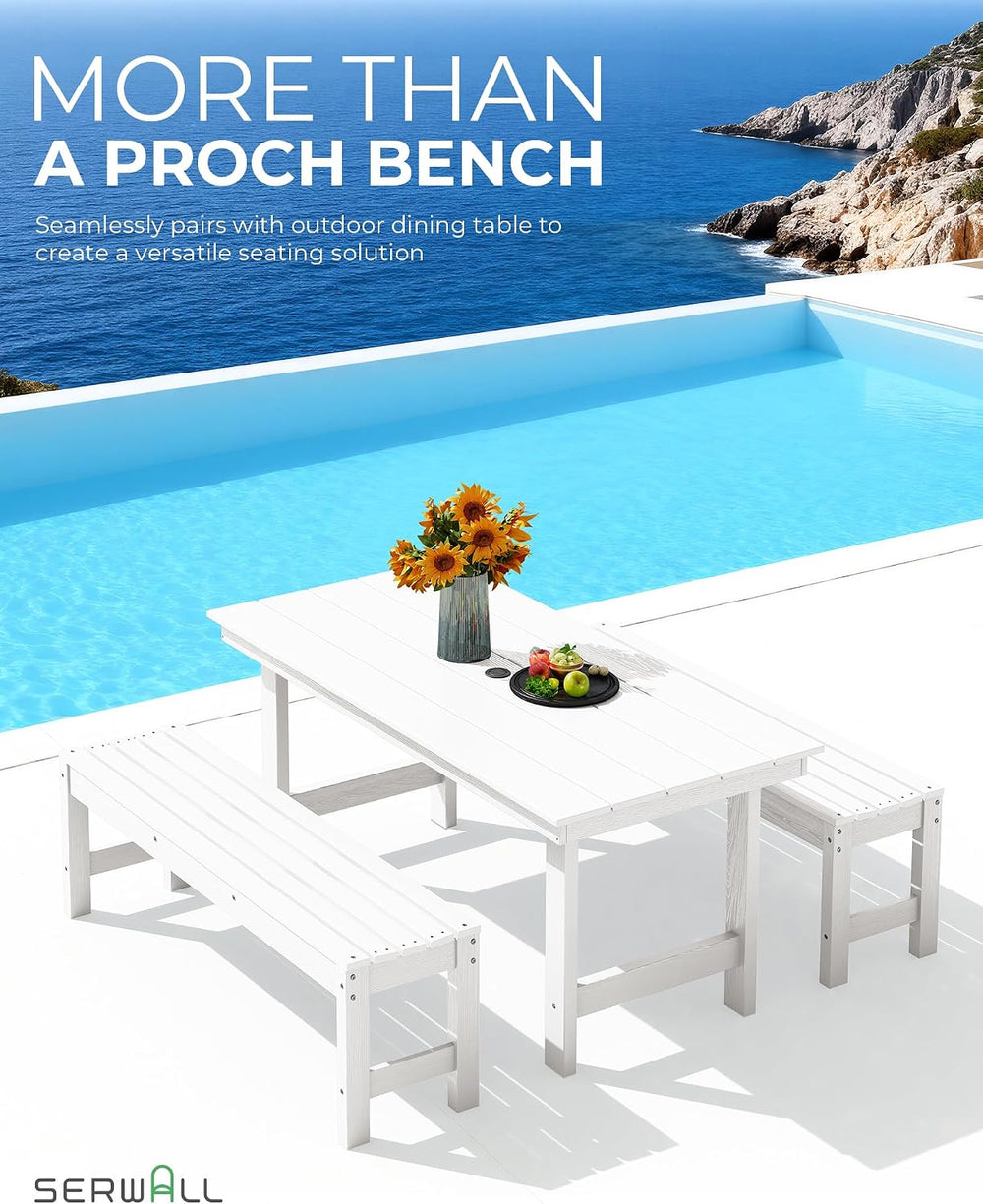 SERWALL 47 Inches Backless Outdoor Bench for 2-Person, White, 2 Pack