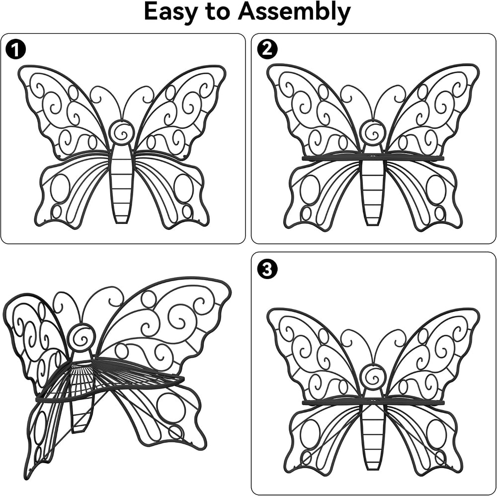 49 Inch Outdoor Butterfly Bench with Cast Iron Metal Frame, Black