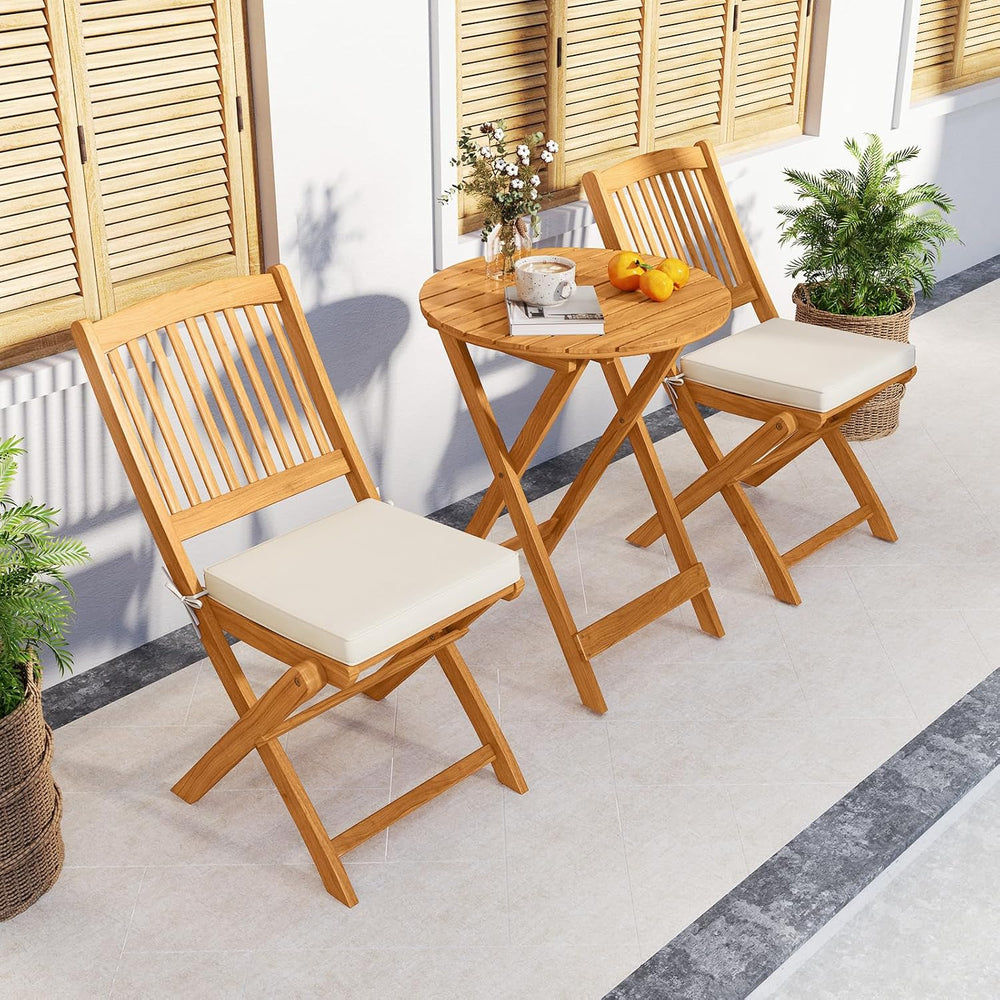 Tangkula 2 Pieces Folding Outdoor Dining Chairs, Acacia Wood Patio Chairs wit...