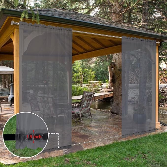 SpaceDresser Waterproof Outdoor Sheer Curtains for Patio - 4 Panels Rod Pocke...