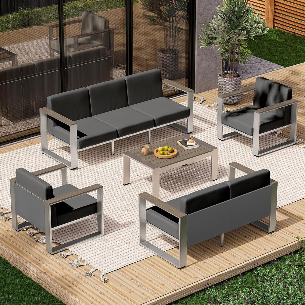 2 Pieces Outdoor Aluminum Armchair, Modern Patio Patio Furniture with Wide Se...