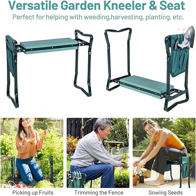 2-in-1 Garden Kneeler & Seat, Folding Seat w/EVA Foam Kneeling Pad & ...