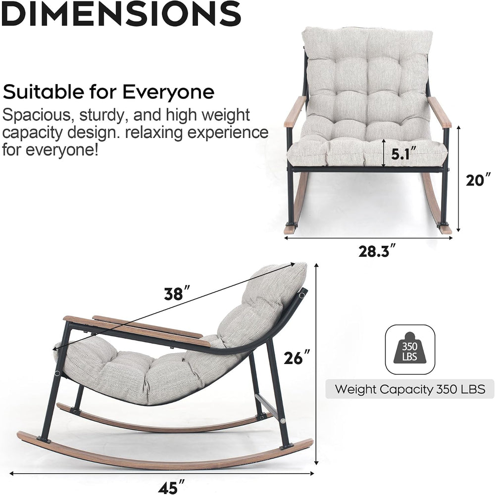 Outdoor Papasan Rocking Chairs Set of 2, Oversized Cushioned Rocker