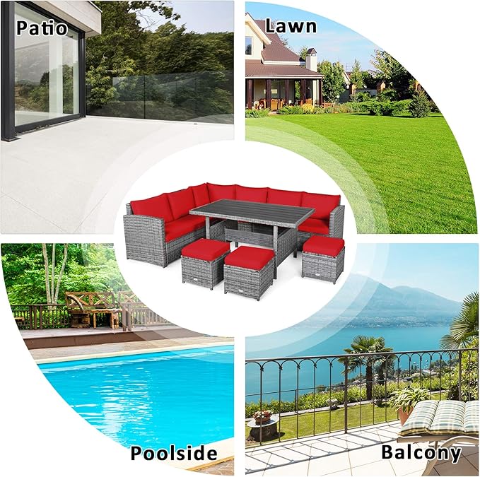 Tangkula 7 Pieces Patio Furniture Set, Outdoor Sectional Rattan Sofa Set with...