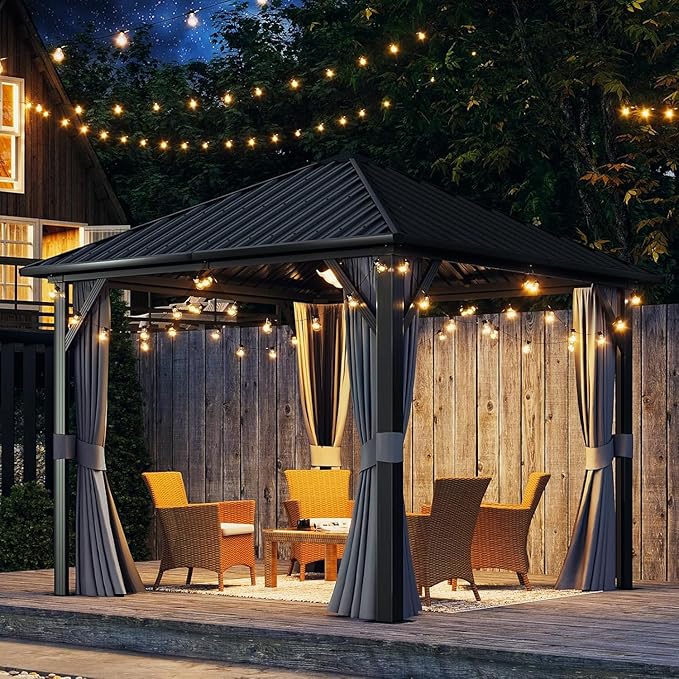 Aoxun Hardtop Gazebo 10x10, Aluminum Frame Canopy with Galvanized Steel Roof,...