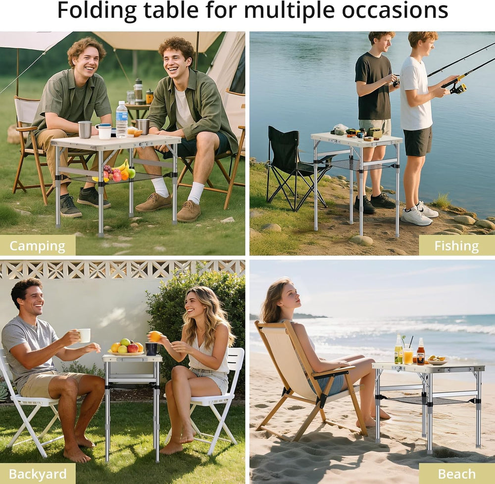 Anbte 2 ft Small Folding Table, 3 Adjustable Height for Camping, 23" X 1...