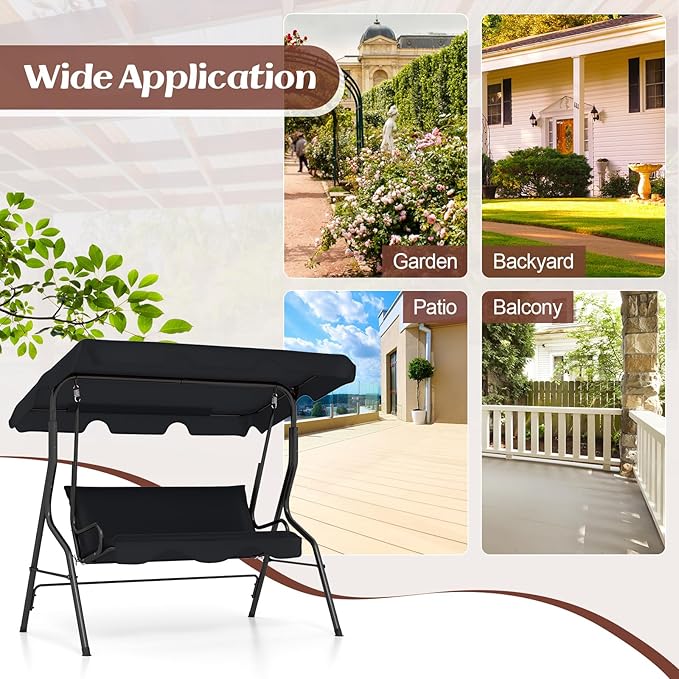 Tangkula 3 Person Porch Swing, Patio Swing with Removable Cushion & Powde...