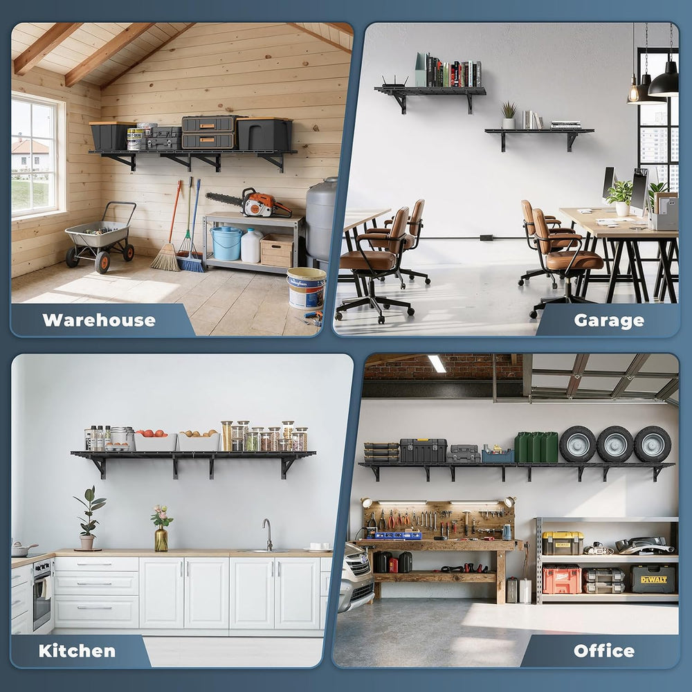 2 Pack Wall Mounted Garage Shelving, 2x3ft, 700lbs Integrated Grid