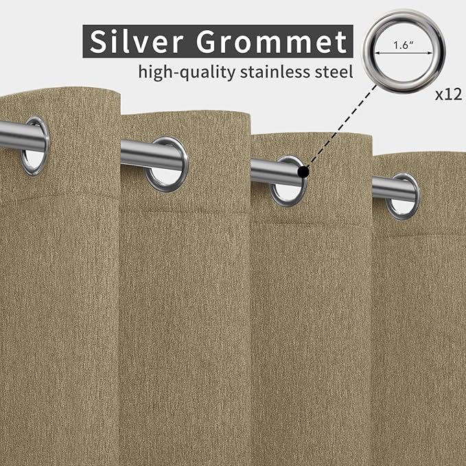 Easy-Going Linen Look Outdoor Curtains Waterproof Windproof Porch Curtains, S...