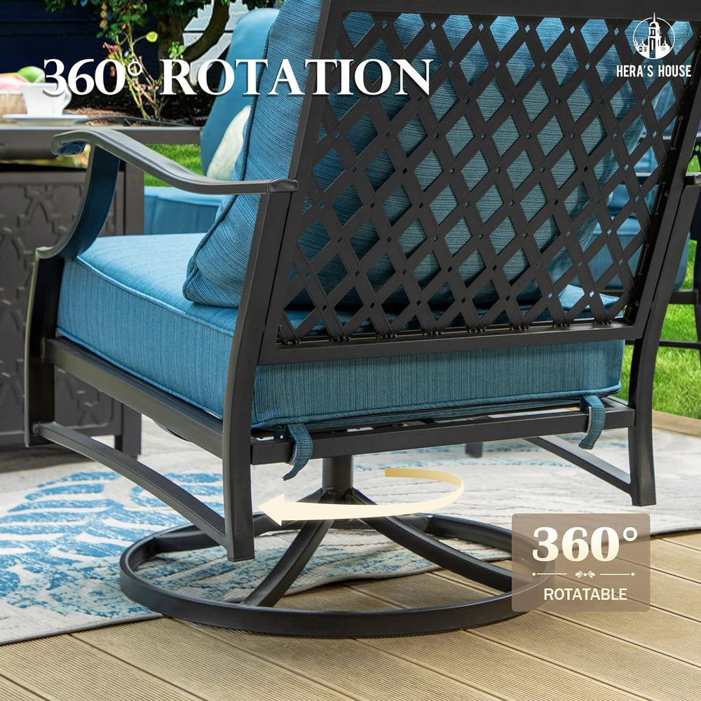HERA'S HOUSE 6-Piece Metal Steel Outdoor Conversation Set, Fire Pit Table
