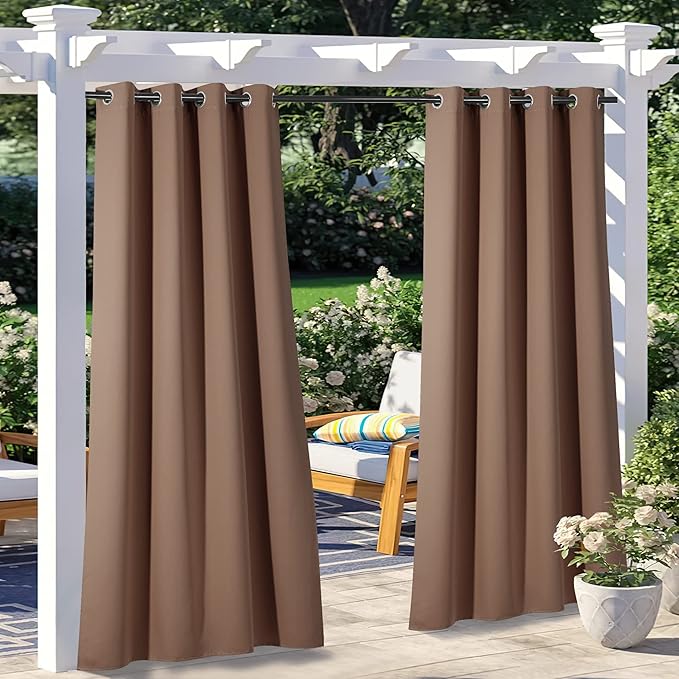 NICETOWN 2 Panels Outdoor Curtain Panels for Patio Waterproof, Stainless Stee...