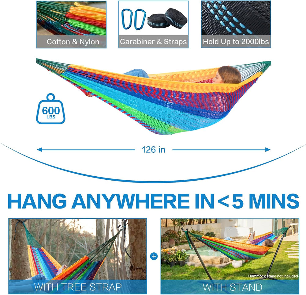 Handwoven Rope Mayan Hammock for Outside, 600 lbs Capacity