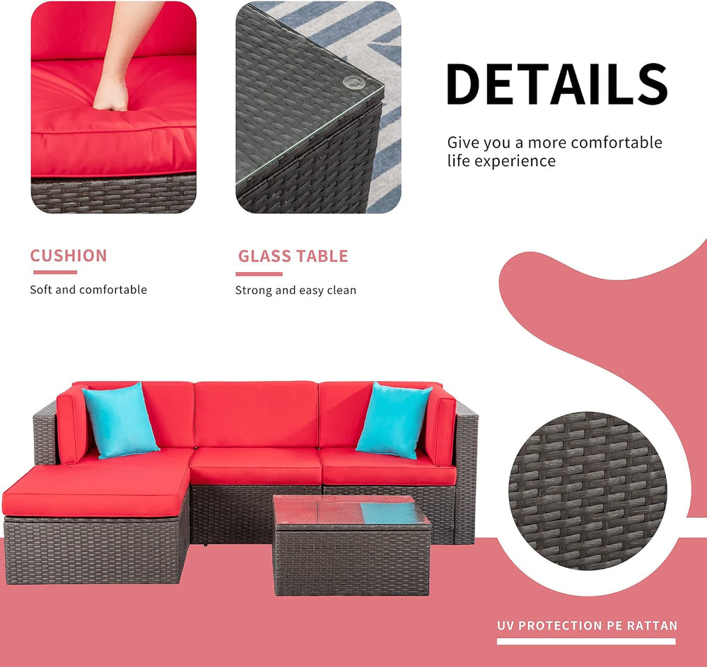 Shintenchi 5 Pieces Patio Furniture Sets Outdoor All-Weather Sectional Patio ...