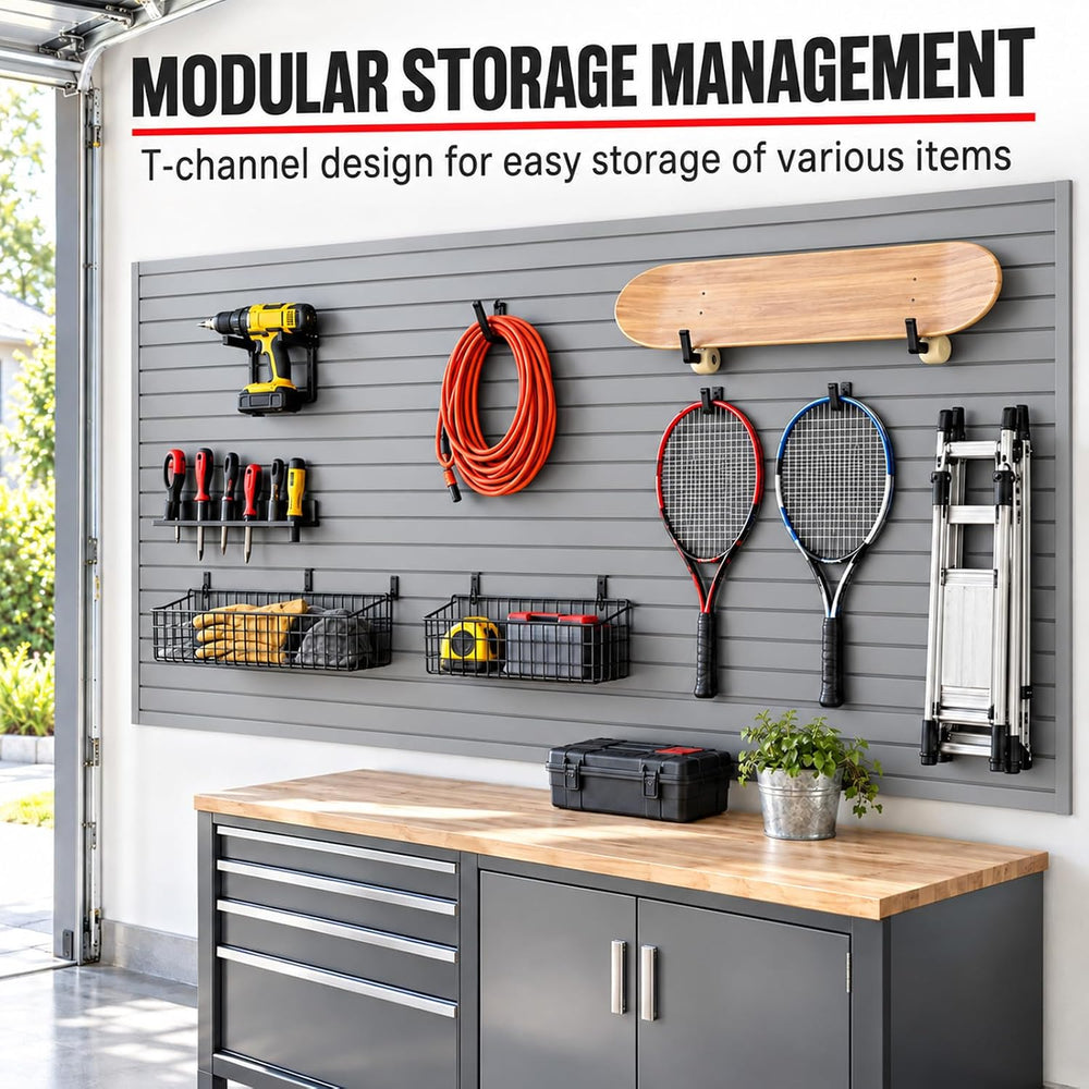 Slatwall Panels Garage Wall Organizer, 4 x 8 ft PVC Slat Wall Panels, Grey
