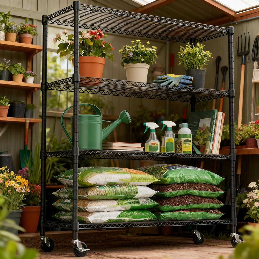 M MZG 1400LBS 47.2" W 4 Tiers Storage Shelves Metal Shelving Unit with W...