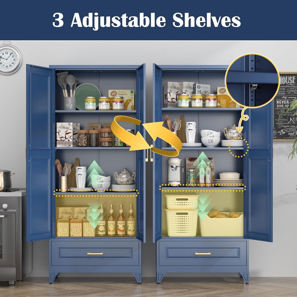 SteeLoong 75" Metal Storage Cabinet with Doors and 3 Adjustable Shelves