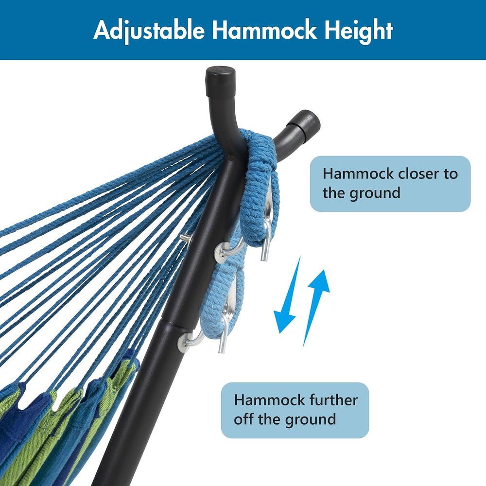 ANOW Outdoor Space Saving Hammock with Stand Included, Blue Green Stripe