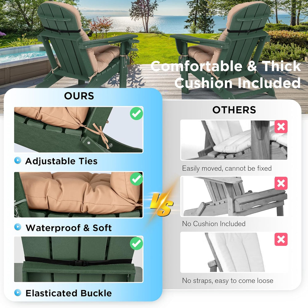 nalone Folding Adirondack Chairs Set of 2 with Cushion with Cup Holder, HDPE ...