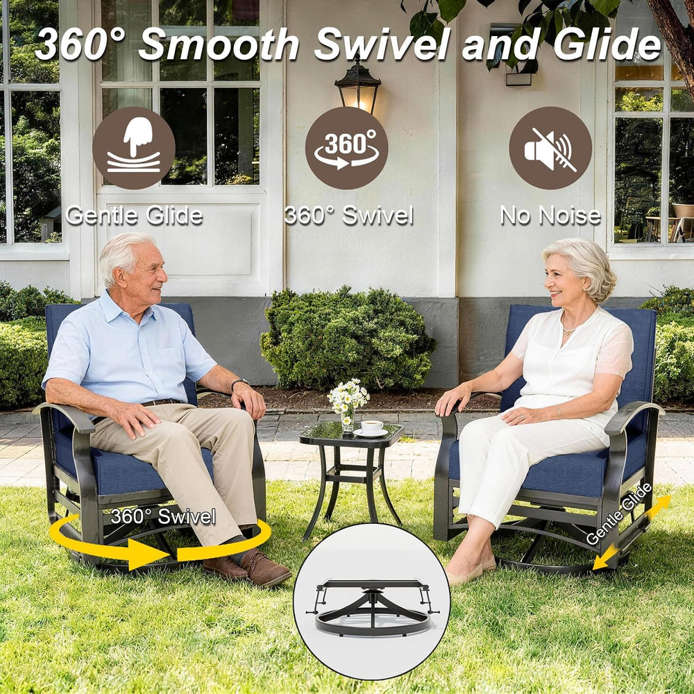 Gotland 3 Piece Patio Set, Metal Outdoor Swivel Chairs Set of 2 with 5.1’’ Hi...
