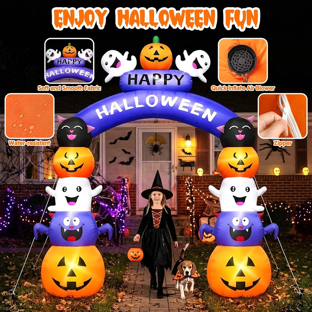 Halloween Inflatable Arch Cute Large Pumpkin Archway Blow Up Outdoor 8FT