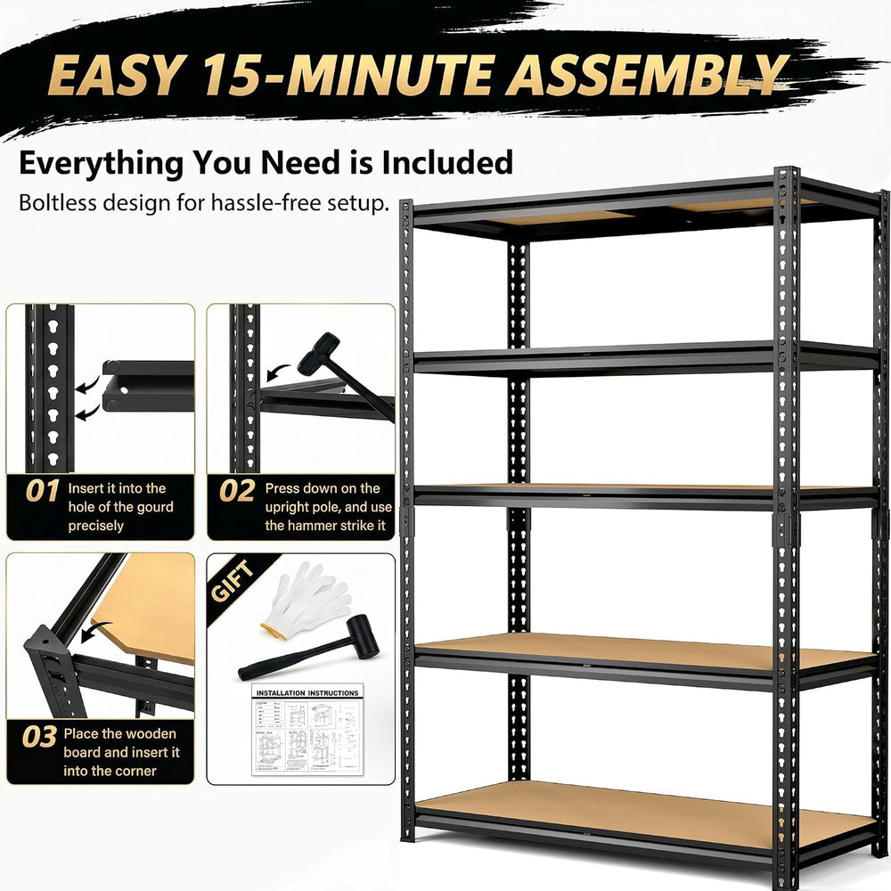 60" H Heavy Duty Storage Shelves, 2400LBS Capacity Metal Shelving Unit, ...