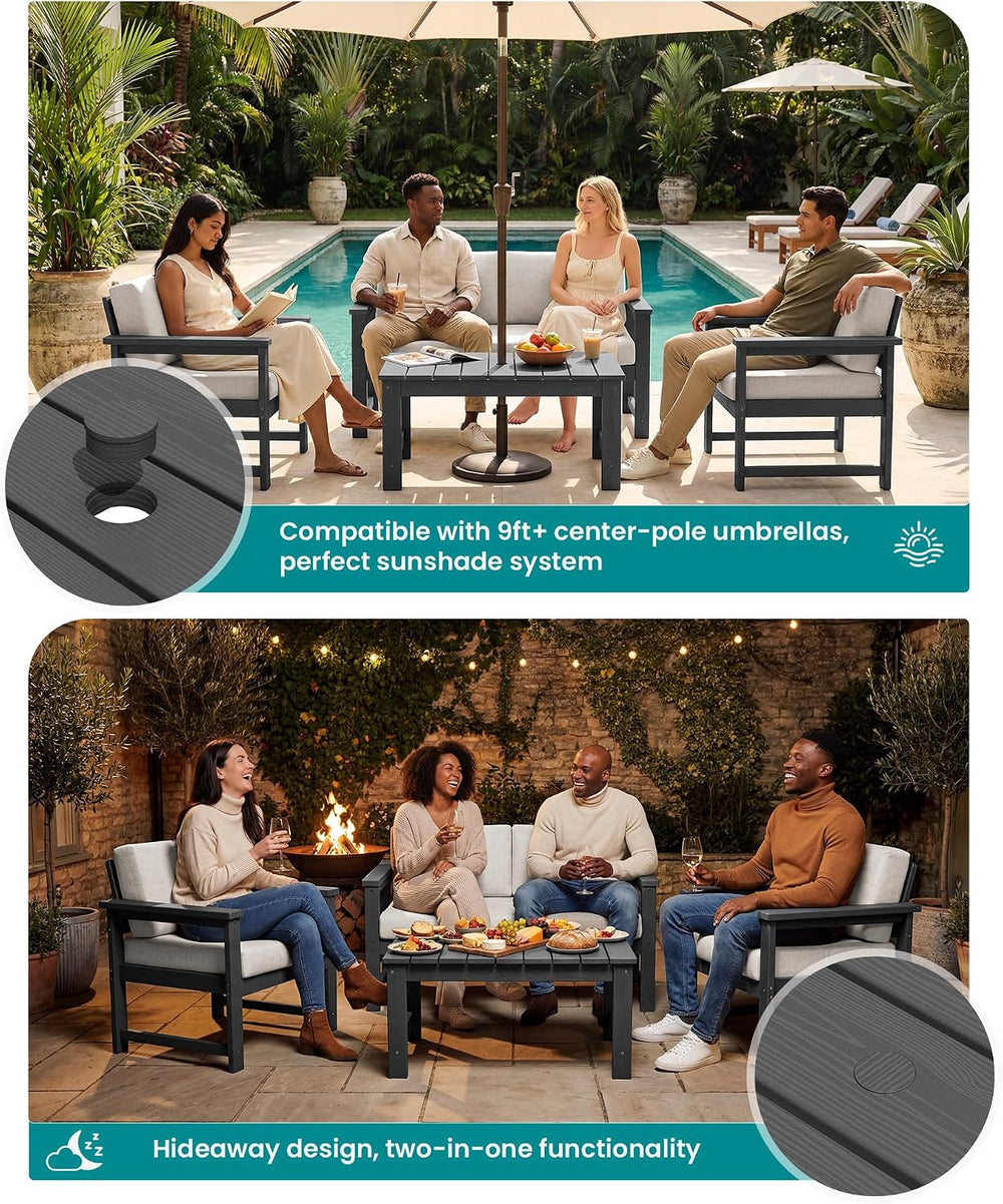 SERWALL 2 Pieces HDPE Cushioned Single Adirondack Armchair Sofa Set