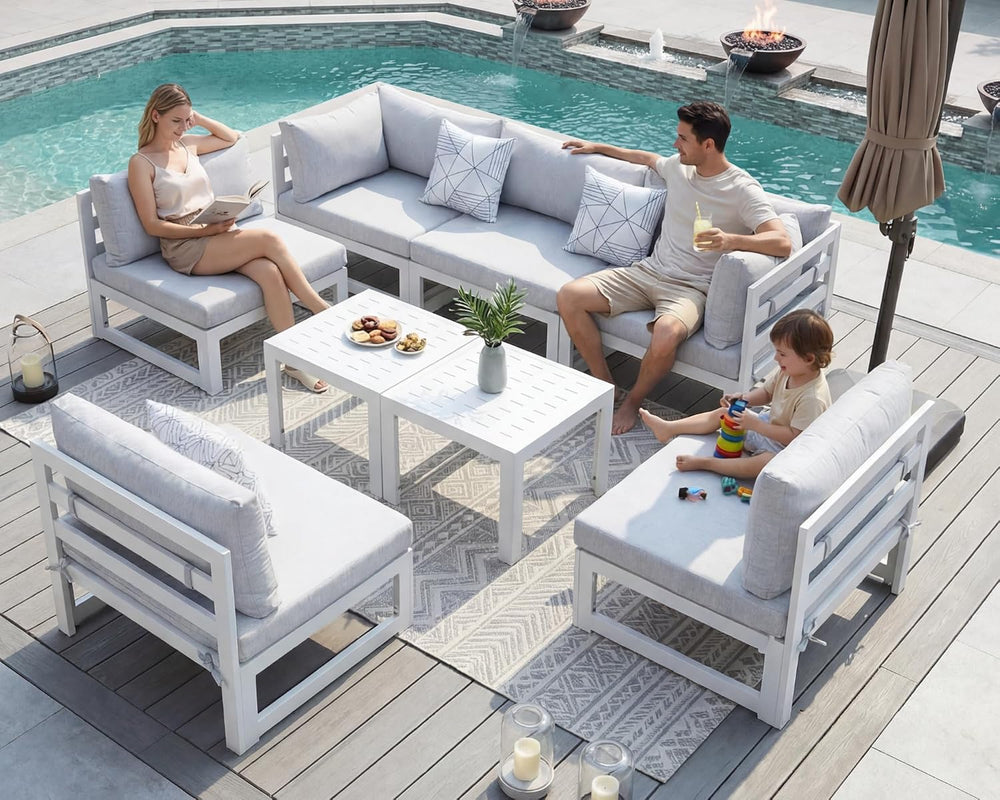 NICESOUL 8 Piece Luxury Aluminum Outdoor Sectional Sofa with Side Table, Larg...