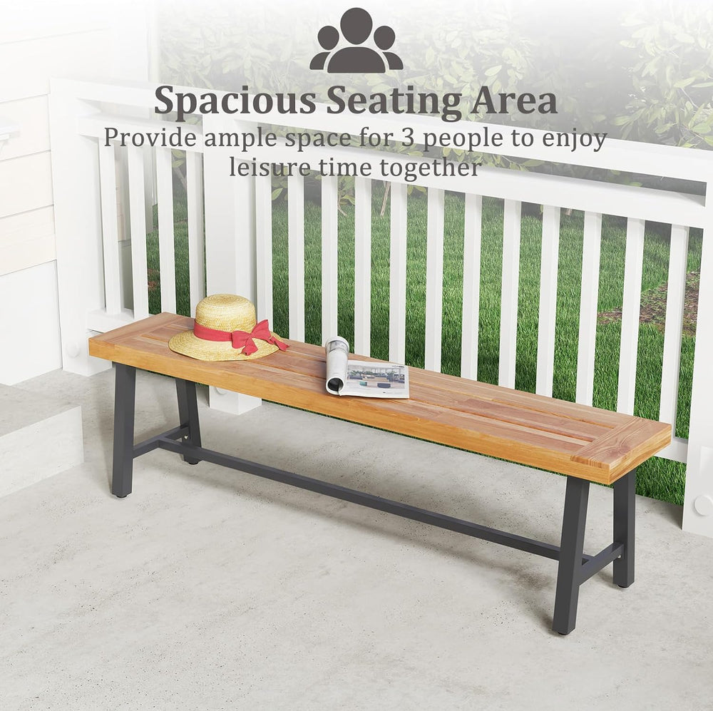 Tangkula 63 Inches Acacia Wood Outdoor Bench, 3-Person Dining Patio Bench