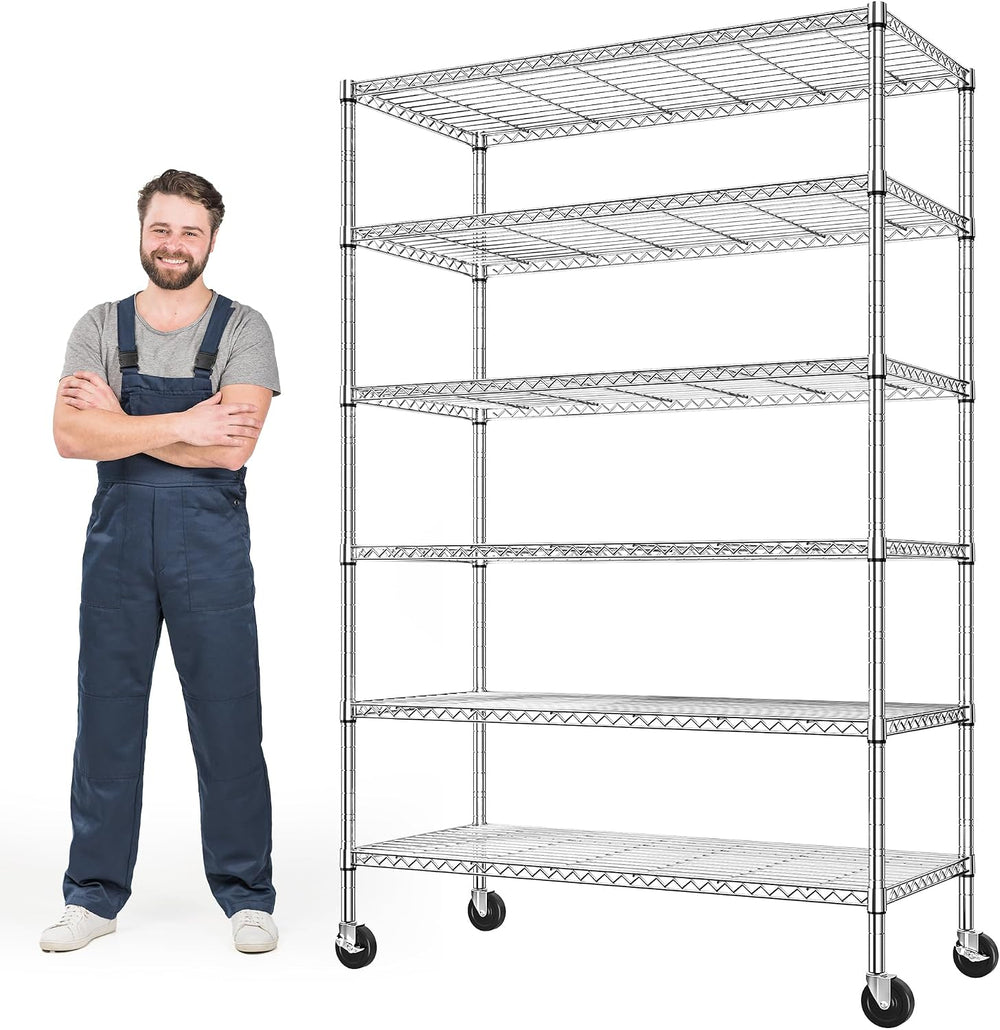 Romorgniz 6-Tier Rolling Storage Shelves with Locking Wheels, Garage Chrome