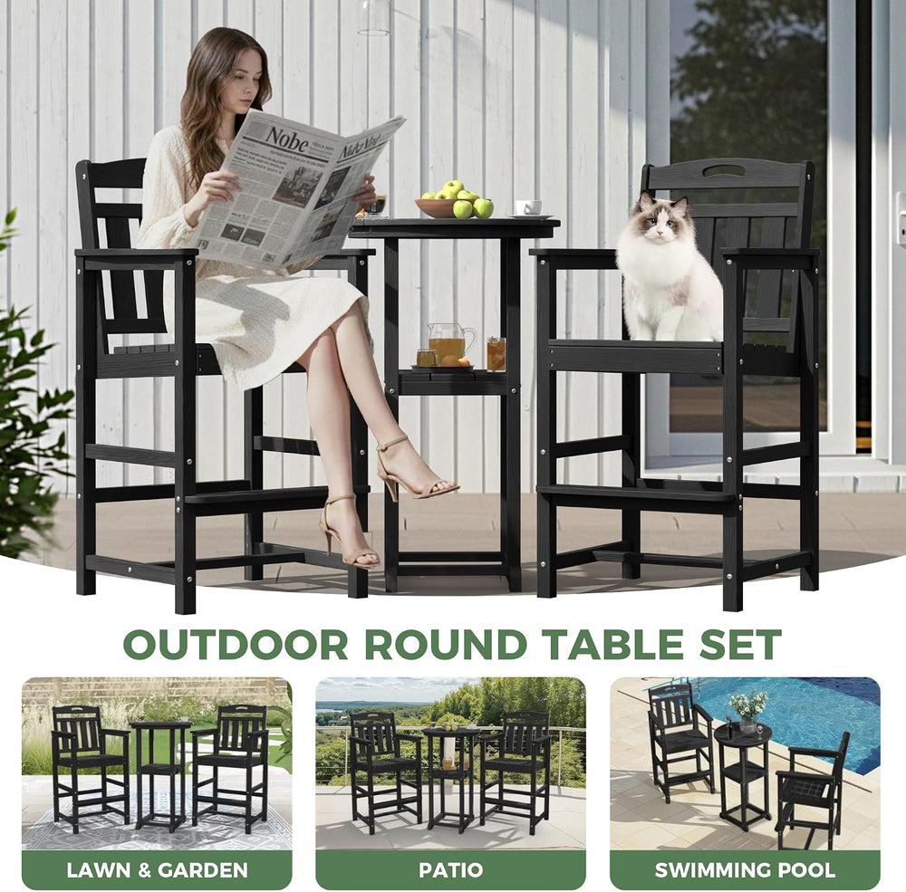 Outdoor Bistro Bar Set, Patio High Top Table and Bar Height Tall Adirondack C...