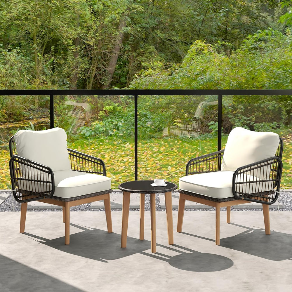 Tangkula 3 Piece Patio Chair Set, Wicker Chair & Side Table Set with Soft...