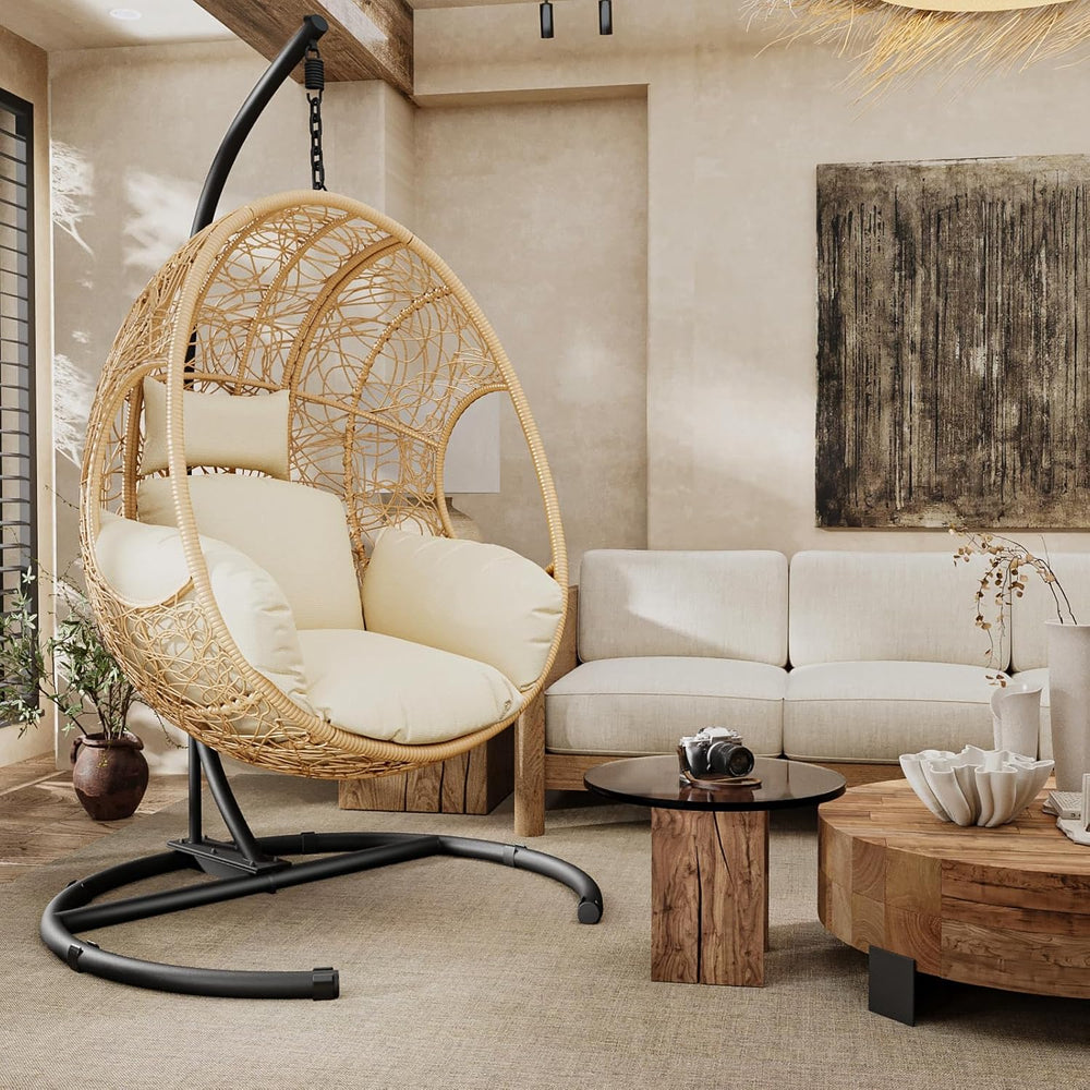 Oversized Hanging Egg Chair with Stand Outdoor Wicker Swing Chair Comfy Hammo...