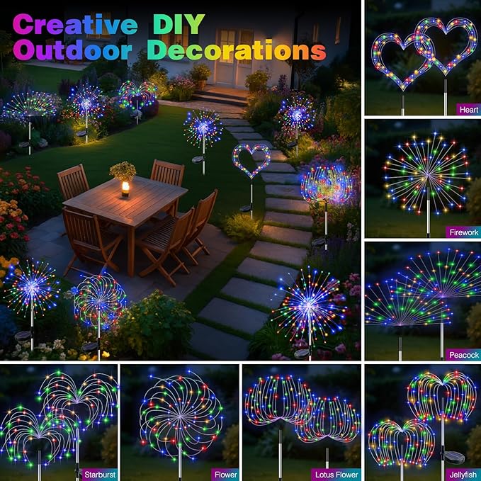 btfarm 6 Pack Solar Garden Lights Outdoor, 8 Modes Firework Lights Solar Powe...