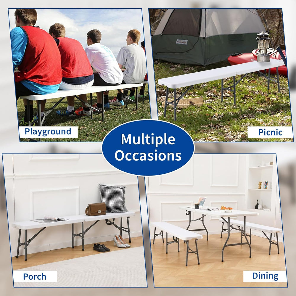 KAIHAOWIN 6FT Plastic Folding Bench White with Carrying Handle Indoor/Outdoor...