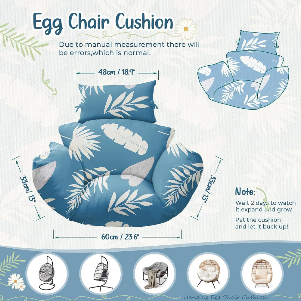 Waterproof Egg Chair Cushion Replacement 47x31.5x4.7" Thicken Blue Leaf2#