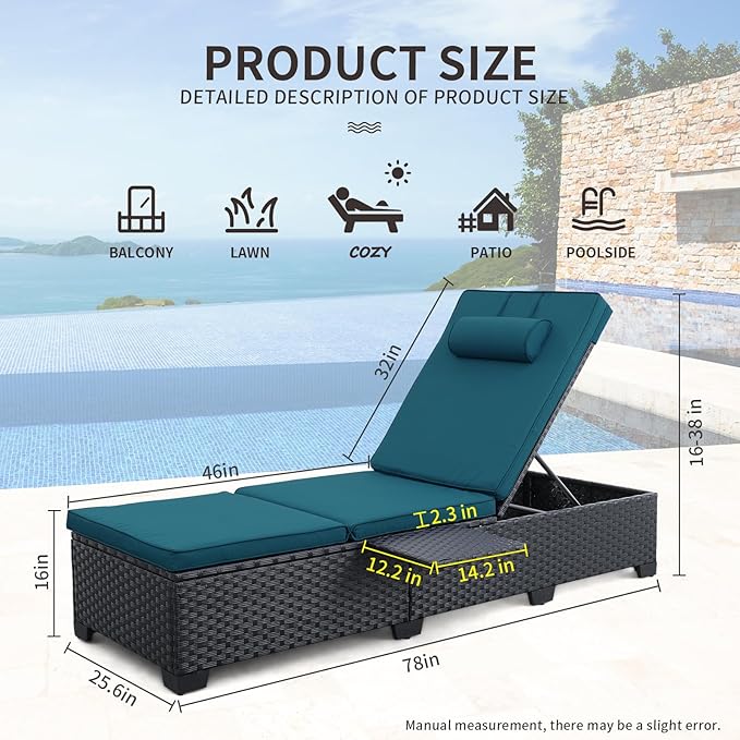 WAROOM Outdoor Chaise Lounge Chairs for Outside Patio Furniture Set of 2 Wick...