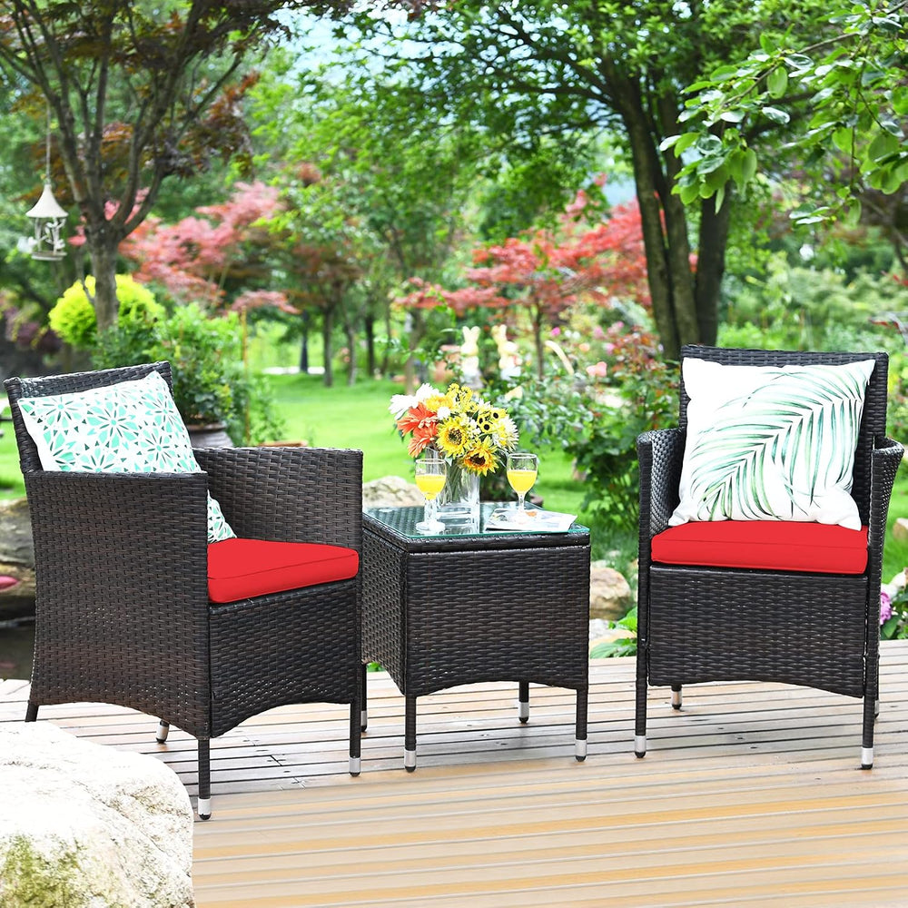 Tangkula Patio Furniture Set 3 Piece, Outdoor Wicker Rattan Conversation Set ...