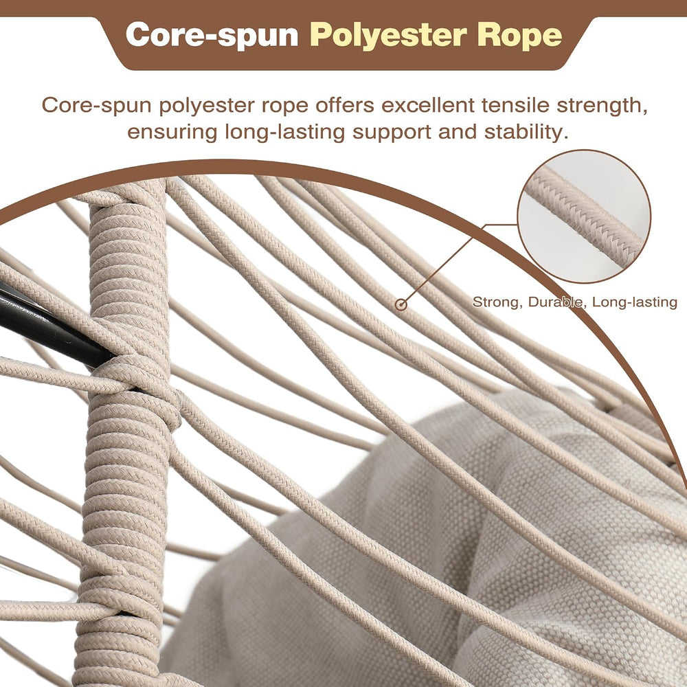 Upgraded Core-Spun Polyester Rope Hanging Egg Chair w/Stand, Foldable Swing S...