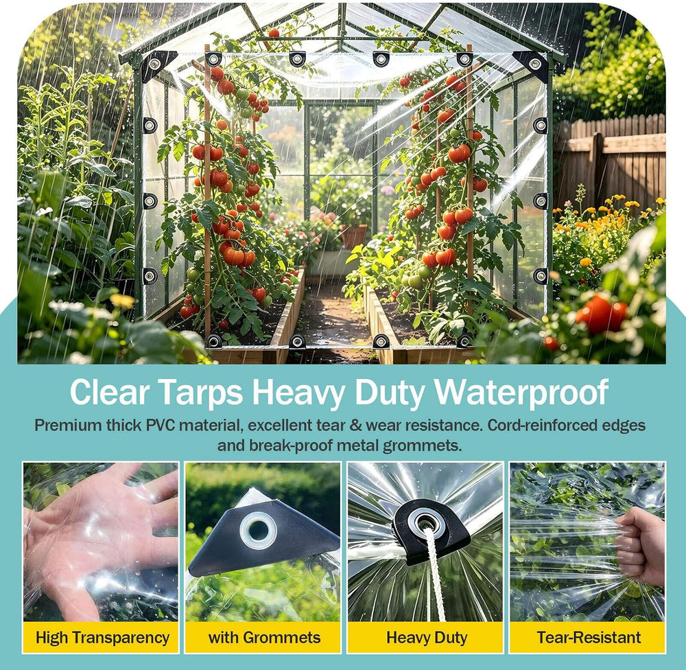 Clear Tarp Heavy Duty Waterproof 6x6ft Clear Vinyl Tarp with Grommets